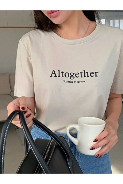 WNWGKN Ženska bež majica kratkih rukava, potpuno oversized