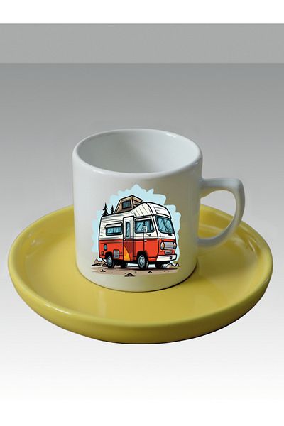 lili hediyelik Orange Caravan Printed Turkish Coffee Cup - Gift Coffee Cups Mug Cup
