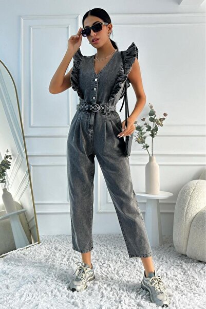 ZAROLİ Γυναικεία τζιν φόρμα με βολάν - Αμάνικο Mom Fit