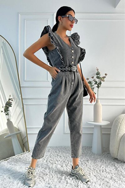 ZAROLİ Γυναικεία τζιν φόρμα με βολάν - Αμάνικο Mom Fit