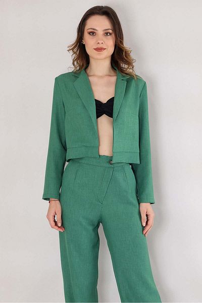 Fashion Showcase Jachetă Blazer pentru femei Crop Linen Summer - Verde