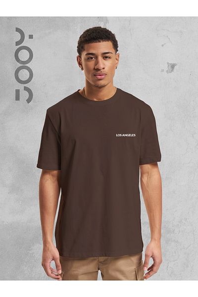 Jooy Company Μπλουζάκι Los Angeles Printed Wide Fit Oversize καφέ μπλουζάκι