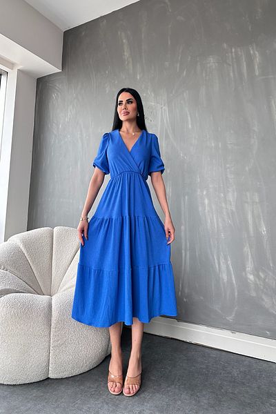 kamacibutik Rochie de vară de culoare uni cu guler dublu
