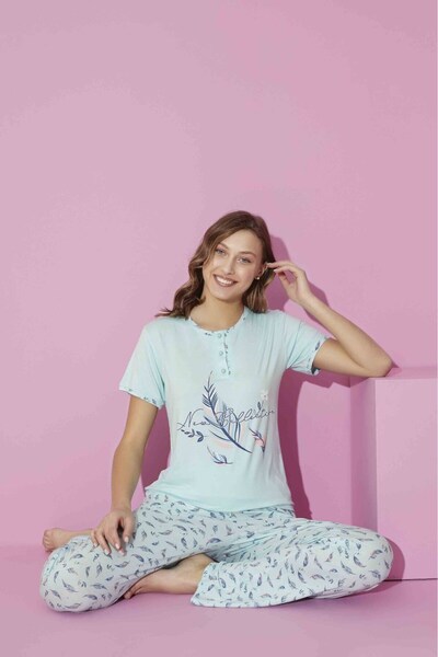 bie's Γυναικεία Σετ Πιτζάμες με κοντό μανίκι βισκόζης με 3 κουμπιά με λαιμόκο...