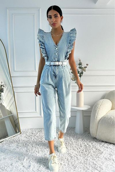 ZAROLİ Salopetă din denim fără mâneci cu detaliu cu volane - Femei Mom Fit