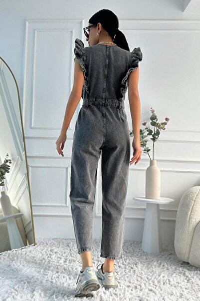 ZAROLİ Salopetă de damă din denim cu volane - fără mâneci, model mom