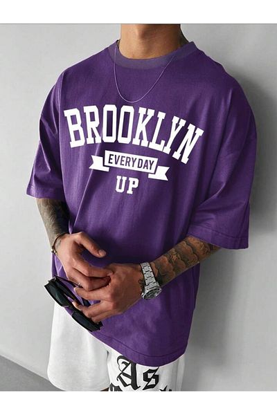 AFROGİYİM Unisex Brooklyn Every Day Up εμπριμέ μπλουζάκι Oversize
