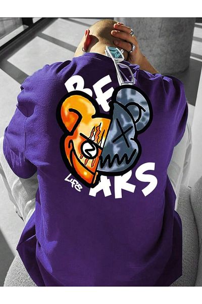 AFROGİYİM Μπλουζάκι Unisex Attitude Bear Back Printed Oversize