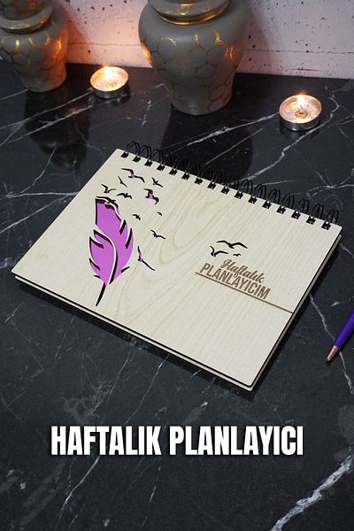 markcat Σχεδιασμός με φτερά πουλιών Ξύλινο σημειωματάριο - Ατελείωτο Ατζέντα - Weekly Planner (PLANNER NOTEBOOK) A5