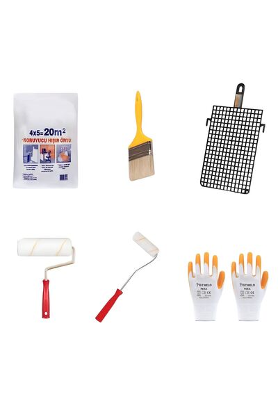 EUROMAG Professional Painter Set Roller Brush Set Whitewash Set 6 Pieces