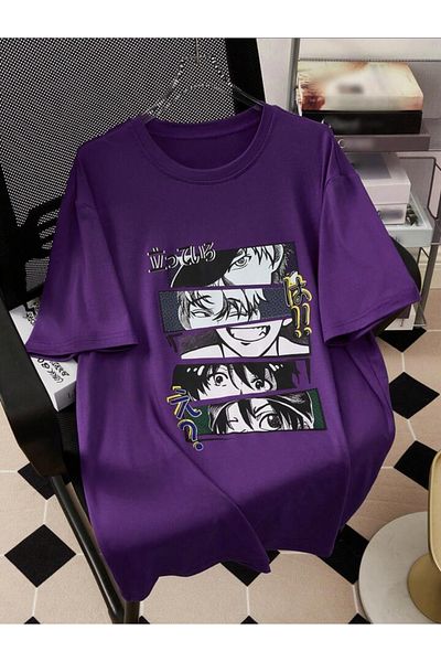 AFROGİYİM Μπλουζάκι Unisex Anine Face Printed Oversize