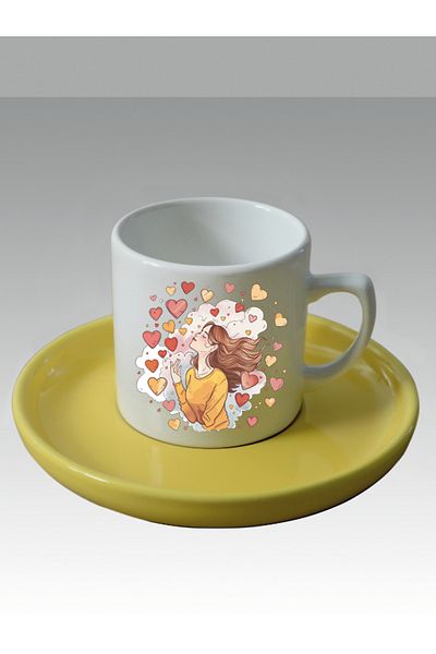 lili hediyelik Women's Printed Turkish Coffee Cup in Hearts - Gift Coffee Cups Mug Cup
