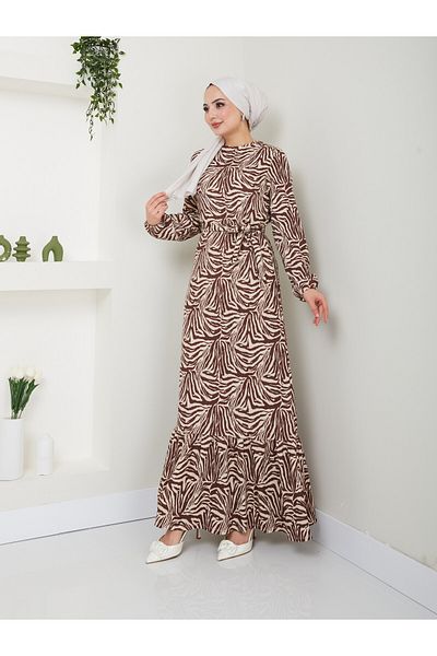 VOLT CLOTHİNG Hijab-Kleid mit ethnischem Muster und Gürtel für Damen
