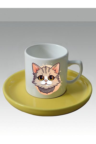lili hediyelik Cute Cat Printed Turkish Coffee Cup - Gift Ceramic Mug Cup