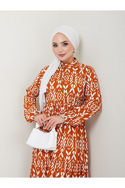 VOLT CLOTHİNG Rochie de damă cu model cu guler cămașă cu talie adunată cu hijab