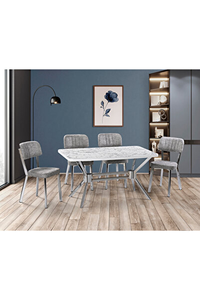 Mobilya Dükkanım Gaye Beyaz Mermer Masa & Ceyda Krom Sandalye Takımı HDR1267 ...