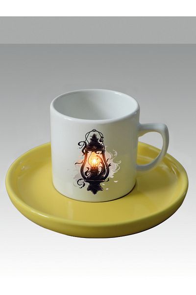 lili hediyelik Gas Lamp Printed Turkish Coffee Cup - Gift Ceramic Mug