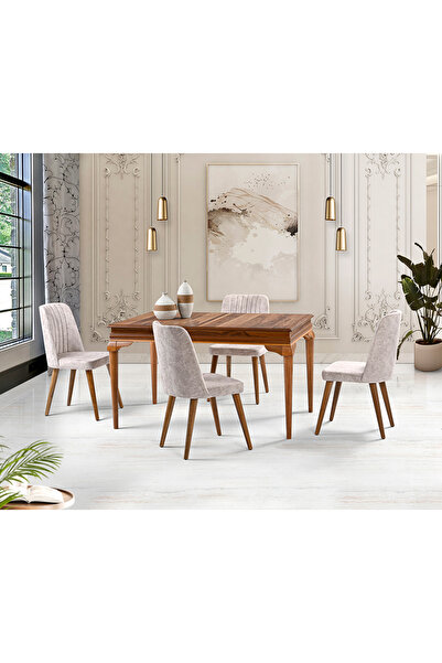 Mobilya Dükkanım Avangard Ceviz Masa & Valenta Ceviz Sandalye Takımı HDR1220 ...