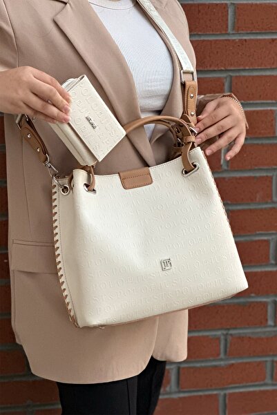 Just Polo Krem Taba Örgü Detaylı 4 Bölmeli Kadın El & Omuz Çantası ve Cüzdan ...