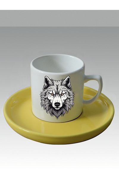 lili hediyelik Wolf Printed Turkish Coffee Cup - Gift Ceramic Mug