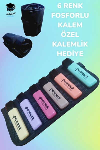 SEYFİKİRTASİYE Phosphorized 6-Color Pencil Set - 100% Domestic Production, Special Production Pen Holder Gift