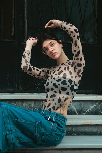 Touz Moda Μπλούζα με διαφανή λεπτομέρεια με λεοπάρ σχέδιο
