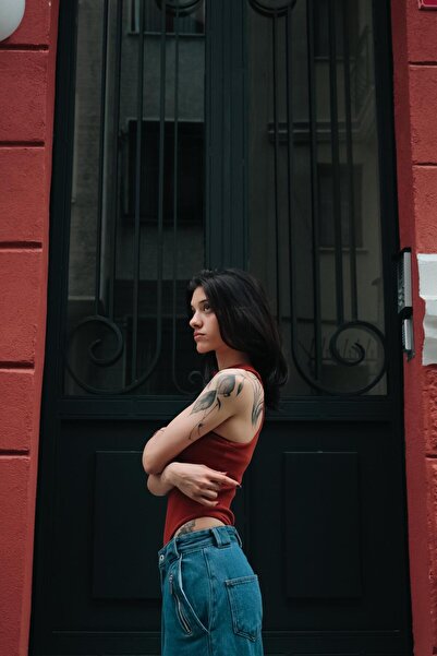 Toum Кют Кют Кіреміт Basic Fitilli Detail Crop Bluz