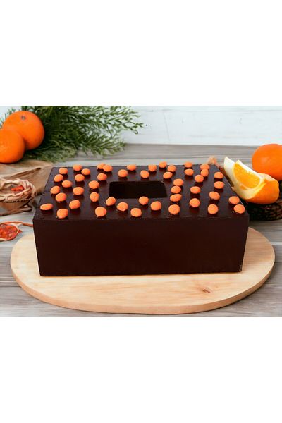 Fun Life Handmade Wooden Handkerchief Box Decorated with Orange Pompoms - Brown