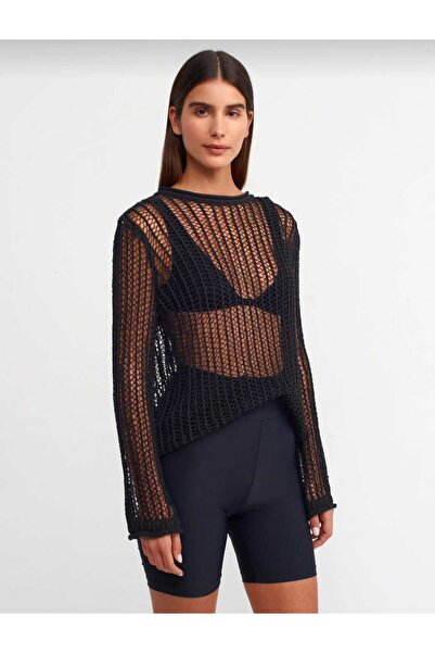 Action fashion DLVN ETİKETLİ BİSİKLET YAKA AJURLU TRANSPARAN KAZAK