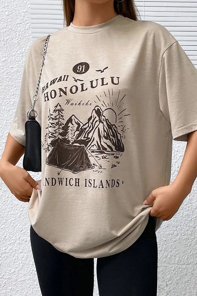 Revasser Unisex Bej Hawaii Oversize