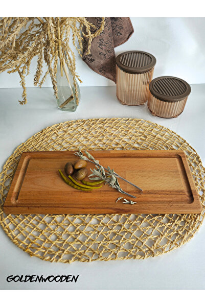 GOLDENWOODEN Φυσικό ξύλινο πιάτο παρουσίασης Ορθογώνιο ξύλινο πιάτο παρουσίασ...