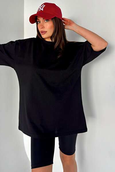 Revasser Unisex Düz Renk Siyah Oversize
