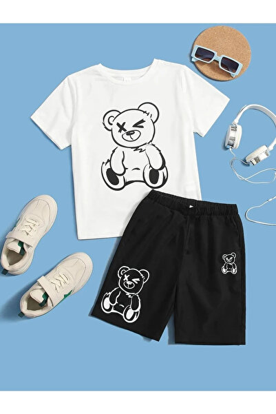 FRİENDS KİDS Μαύρο/άσπρο Σετ T-Shirt με εμπριμέ Panda για κορίτσια/αγόρια