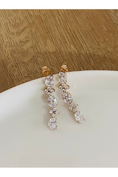 XUPING JEWELRY أقراط من الفولاذ بتفاصيل حجرية - تصميم متدلي