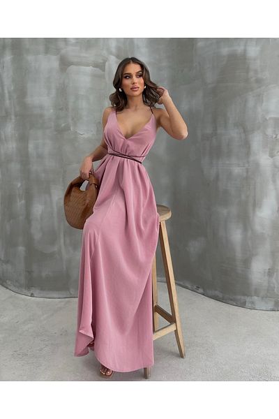 NARKISS Rochie din șifon din piele de trandafir uscat - cravată cu șnur