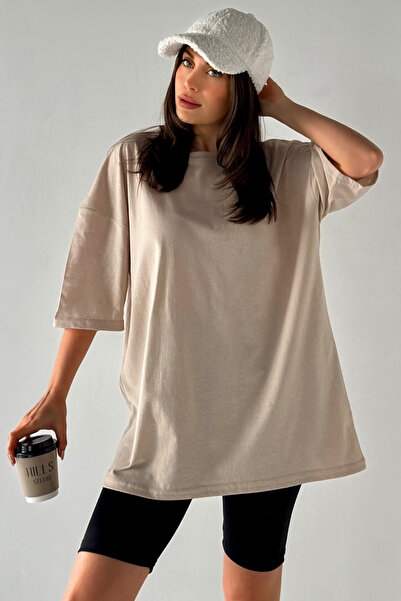 Revasser Unisex Düz Renk Bej Oversize