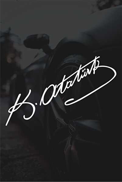 HMNL Kemal Atatürk Imza Sticker Araba Oto Araç Sticker 15 X 4 Cm Beyaz