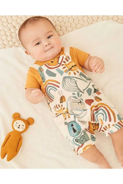 Next Baby 100% Cotton Animal Patterned Bodysuit and Pocket Salopet Set
