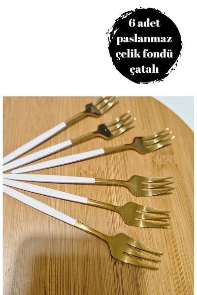 BRE HOME 6 pcs gold white stainless steel fondue fork lemon fork mini size 14 cm