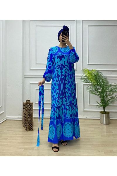 POLANGEL Women's Black Viscose Cotton Patterned Hijab Dress 2423