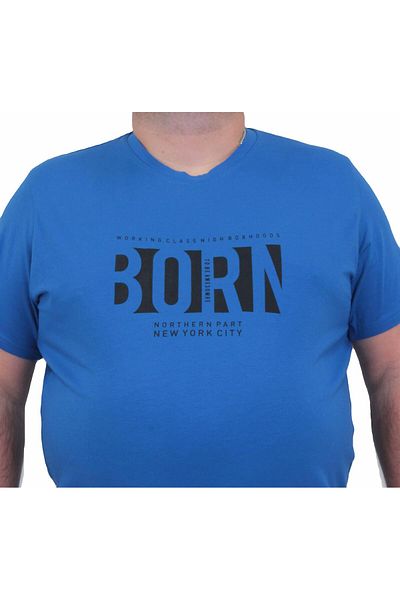 MocGrande Ανδρικό μπλουζάκι με λαιμόκοψη σε χρώμα Saks Plus Size - Γεννήθηκε 24143