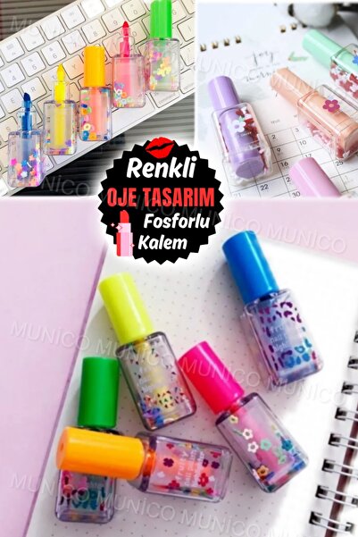 Munico 5'li Rengarenk Oje Görünümlü Tatlı Sevimli Şık Mini Pul Oje Kalemi Fos...