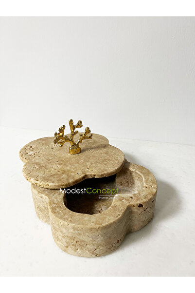 Modestmar Traverten Takı Kutusu, Traverten  Dekoratif Kase Gold Mercan Aksesu...