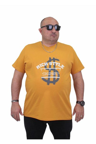 MocGrande Ανδρικό μπλουζάκι μεγάλου μεγέθους Rich Style - Crew Neck 24137 MUSTARD