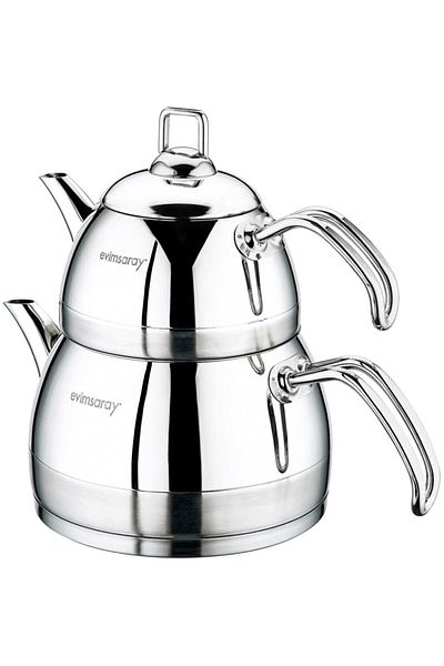 Evimsaray Steel Venus Medium Teapot Set Metallic