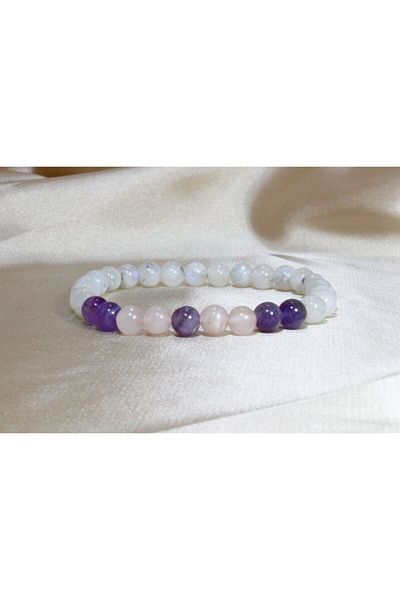 ILGIN DOĞAL TAŞ TAKI Moon Stone Amethyst Pink Quartz Bracelet / Natural Stone Mixed Bracelet