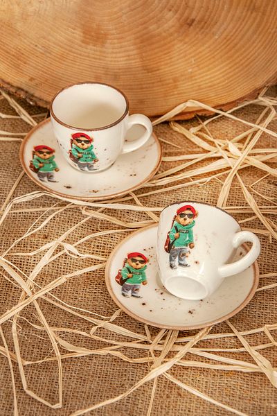 Bursa Porselen Dekor Retro Teddy Bear Amazon Coffee Cup Set for Two
