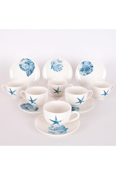TEBAK COLLECTION 6-Piece Marine Patterned Turkish Coffee Cup