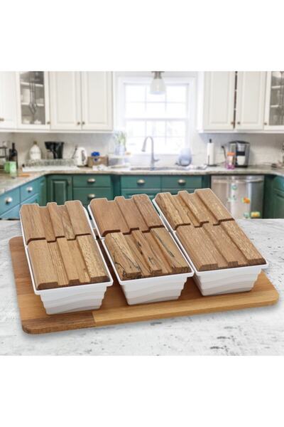 BENT Ahşap Tepsili Büyük Sosluk 6lı Kahvaltılık