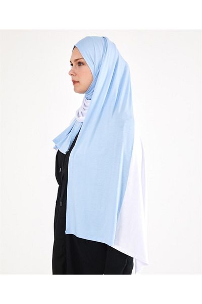 Differenza Δίχρωμο Χτενισμένο Βαμβακερό Σάλι Baby Blue \ White
